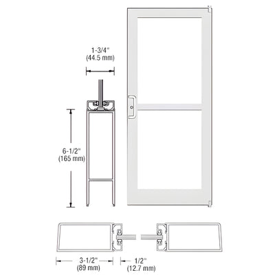 CRL-U.S. Aluminum White KYNAR® Paint 400 Series Medium Stile (RHR) HRSO Single 3'0 x 7'0 Offset Hung with Pivots for Surf Mount Closer Complete Panic Door with Std. Panic and Bottom Rail