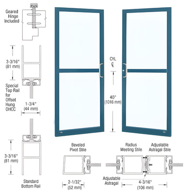 CRL-U.S. Aluminum Custom KYNAR® Paint Custom Pair Series 250 Narrow Stile Geared Hinge Entrance Doors With Panics for Overhead Concealed Door Closers