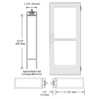 CRL-U.S. Aluminum White KYNAR® Paint Custom Size Single Series 550 Wide Stile Butt Hinge Entrance Door With Panic for Surface Mount Door Closer