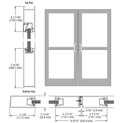 CRL-U.S. Aluminum Clear Anodized Class 1 IG500 Series Custom Pair StormFront™ Gear Hinged Entrance for Panic and Surface Closer