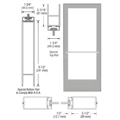 CRL-U.S. Aluminum Clear Anodized Custom Single Series 400 Medium Stile Center Pivot Entrance Door for Overhead Concealed Door Closer