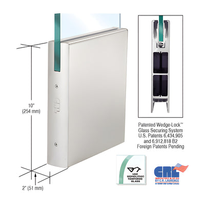 CRL Satin Anodized 1/2" Glass 10" Square Door Rail Without Lock - 35-3/4" Length