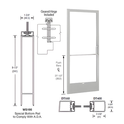 CRL-U.S. Aluminum Clear Anodized 250 Series Narrow Stile Inactive Leaf of Pair 3'0 x 7'0 Offset Hung with Geared Hinged Complete ADA Door with Lock Indicator, Cylinder Guard - for 1/4" Glazing