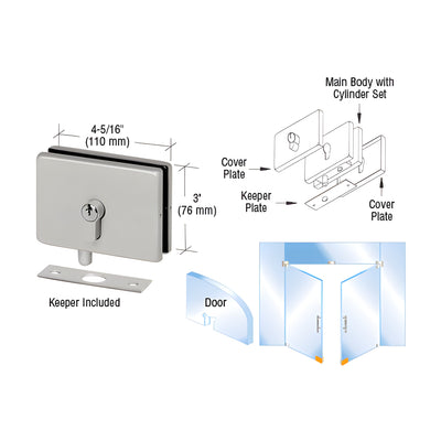 CRL Brushed Stainless European EUR Series Glass Mounted Patch Lock With Keeper Plate