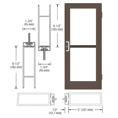 CRL-U.S. Aluminum Class I Bronze Black Anodized Custom Single Series 550 Wide Stile Butt Hinged Entrance Door For Panic and Overhead Concealed Door Closer