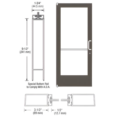 CRL-U.S. Aluminum Bronze Black Anodized 400 Series Medium Stile (LHR) HLSO Single 3'0 x 7'0 Offset Hung with Pivots for Surf Mount Closer Complete Door Std. Lock and 9-1/2" Bottom Rail