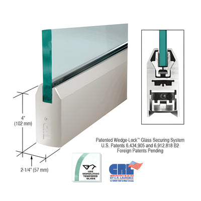 CRL Satin Anodized 3/4" Glass 4" Tapered Door Rail Without Lock - 35-3/4" Length