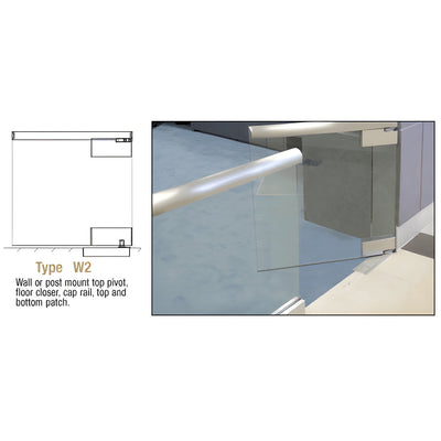 CRL Wall Mount Swinging Gate with Top Pivot Plus 2" Brushed Stainless Cap Rail, Top and Bottom Patch