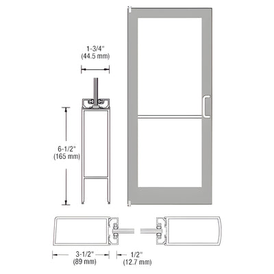 CRL-U.S. Aluminum Clear Anodized 400 Series Medium Stile Inactive Leaf of Pair 3'0 x 7'0 Offset Hung with Pivots for Surf Mount Closer Complete Door Std. MS Lock & Bottom Rail