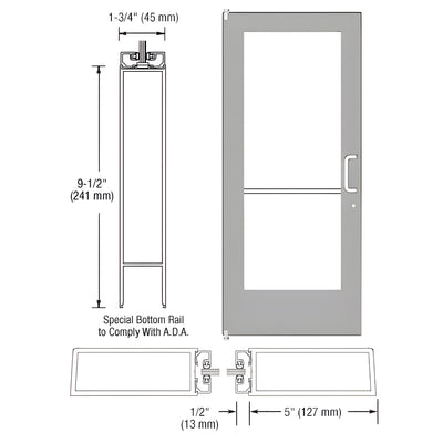 CRL-U.S. Aluminum Clear Anodized 550 Series Wide Stile (LHR) HLSO Single 3'0 x 7'0 Offset Hung with Pivots for Surf Mount Closer Complete Door Std. Lock and 9-1/2" Bottom Rail