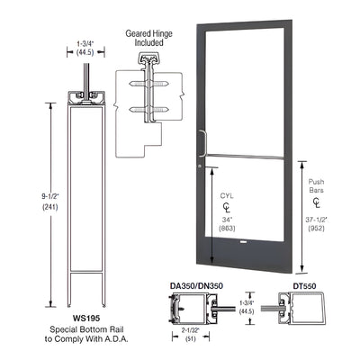 CRL-U.S. Aluminum Bronze Black Anodized 250 Series Narrow Stile Active Leaf of Pair 3'0 x 7'0 Offset Hung with Geared Hinged Complete ADA Door with Lock Indicator, Cylinder Guard - for 1/4" Glazing