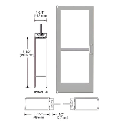 CRL-U.S. Aluminum Clear Anodized 400 Series Medium Stile Inactive Leaf of Pair 3'0 x 7'0 Offset Hung with Pivots for Surface Mount Closer Complete Panic Door for 1" Glass with Standard Panic and 7-1/2" Bottom Rail