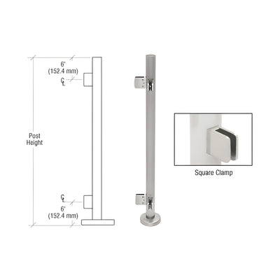 CRL Brushed Stainless 36" Steel Square Glass Clamp 90 Degree Corner Post Railing Kit