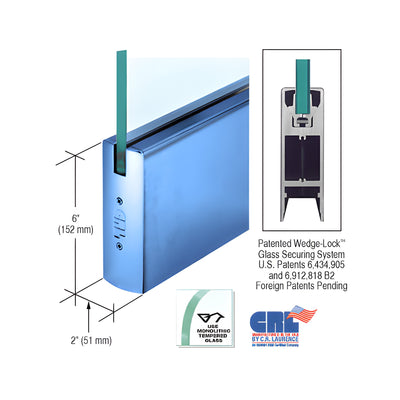 CRL Custom Color 1/2" Glass 6" Square Door Rail Without Lock - Custom Length
