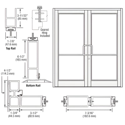 CRL-U.S. Aluminum White KYNAR® Paint Custom Pair Series 800 Durafront Medium Stile Geared Hinge Entrance Doors for Surface Mount Door Closers