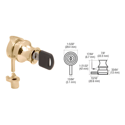 CRL Gold Plated Keyed Alike Cylinder Lock for 1/4" Glass Door