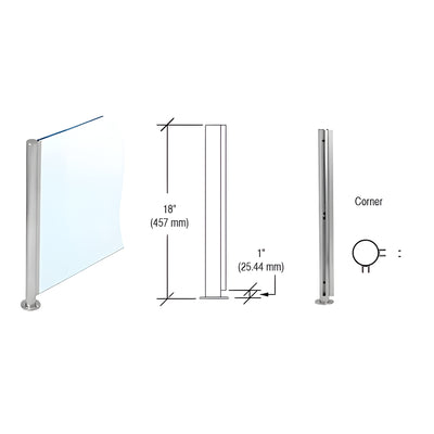 CRL Brushed Stainless 18" x 1" SBPP08 Slimline Series Round Corner Partition Post