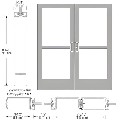 CRL-U.S. Aluminum Clear Anodized Custom Pair Series 400 Medium Stile Center Pivot Entrance Doors With Panics for Overhead Concealed Door Closers