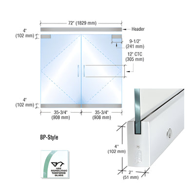 CRL Dry Glazed Frameless Glass 6' BP-Style Satin Anodized Double Door Complete Entrance Kit - with Lock