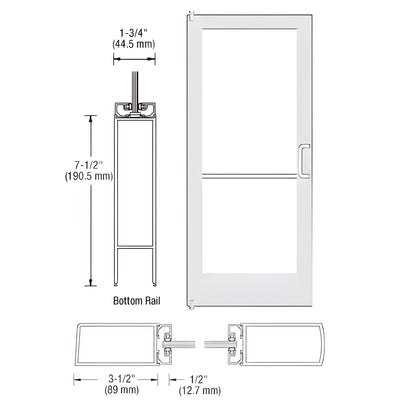 CRL-U.S. Aluminum White KYNAR® Paint 400 Series Medium Stile Inactive Leaf of Pair 3'0 x 7'0 Offset Hung with Pivots for Surf Mount Closer Complete Door/Std. MS Lock, 7-1/2" Std. Bottom Rail