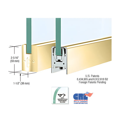 Polished Brass Low Profile Square DRS Door Patch Rail Without Lock for 3/8" Glass - 8" Length
