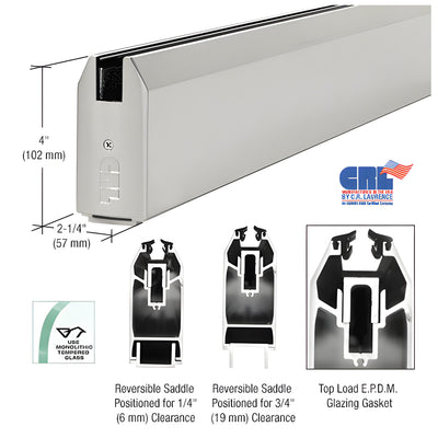 CRL Satin Anodized 4" Custom Length Tapered Sidelite Rail for 3/4" Glass