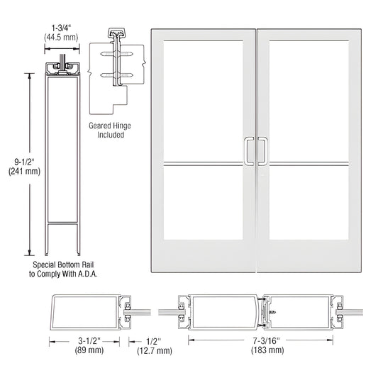 CRL-U.S. Aluminum Medium-Stile Geared Hinge Entry Door White KYNAR®