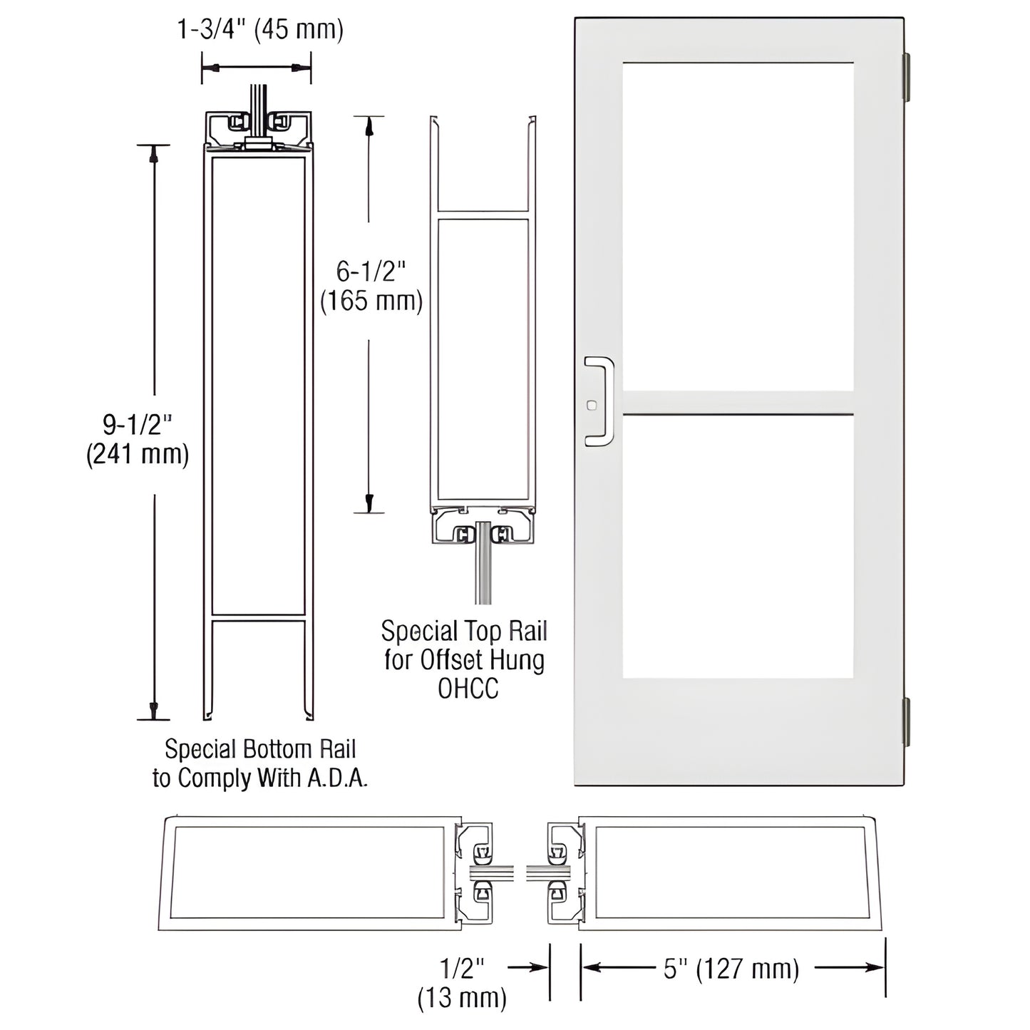 CRL-U.S. Aluminum White Kynar 550 Entry Door w/ Panic, Concealed Closer