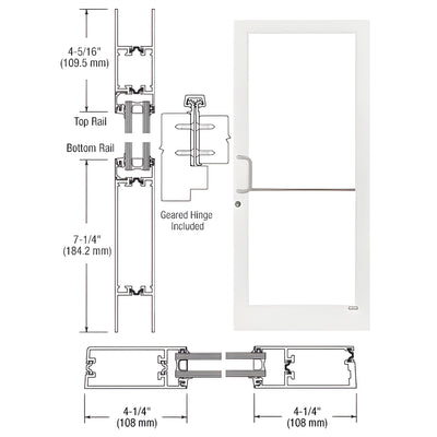 CRL-U.S. Aluminum White KYNAR® Paint Custom Single 36" x 84" Series 400T Medium Stile Gear Hinge Entrance Door