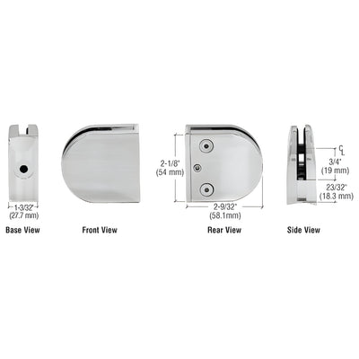 CRL Brushed Stainless Z-Series Round Type 2" Radius Base Stainless Steel Clamp for 3/8" Glass