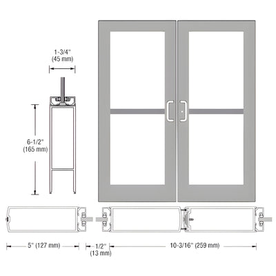CRL-U.S. Aluminum Clear Anodized Custom Pair Series 550 Wide Stile Center Pivot Entrance Doors With Panics for Overhead Concealed Door Closers