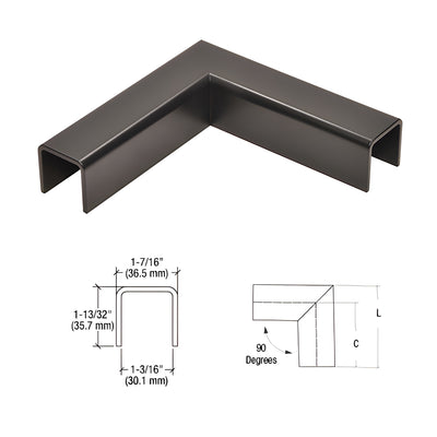 CRL Matte Black L10 Series U-Channel 90 Degree Horizontal Corner for 21.52 mm Glass Cap Railing
