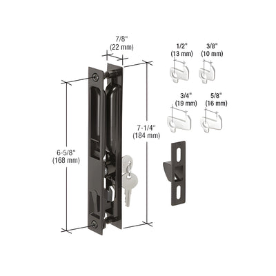 CRL Black Keyed Flush Mount Sliding Glass Door Latch With 6-5/8" Screw Holes and 4 Hook Assortment