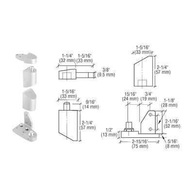 CRL Aluminum Offset Left Hand Pivot Set with 1/8" Recess