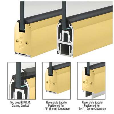 CRL Custom Length Polished Brass 2-5/16" Low Profile Tapered Sidelite Rail With Saddle
