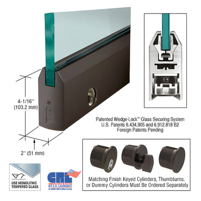 CRL Oil Rubbed Bronze 1/2" Glass 4" Tapered Door Rail With Lock - Custom Length