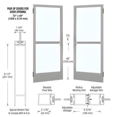 CRL-U.S. Aluminum Clear Anodized Custom Pair 72" x 84" Series 250 Narrow Stile Butt Hinge Entrance Door