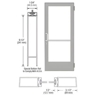 CRL-U.S. Aluminum Clear Anodized Custom Single Series 400 Medium Stile Butt Hinged Entrance Door for Surface Mount Door Closer