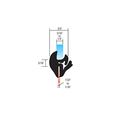 CRL One-Piece Self-Sealing Universal Weatherstrip 1/32" to 1/16" Panel - 3/16" to 1/4" Glass