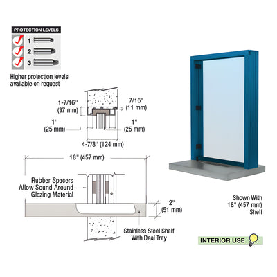 CRL Powder Painted (Specify) Aluminum Standard Inset Frame Interior Glazed Exchange Window with 18" Shelf and Deal Tray