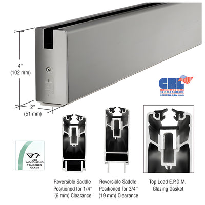 CRL Brushed Stainless 4" Custom Length Square Sidelite Rail for 3/8" and 1/2" Glass