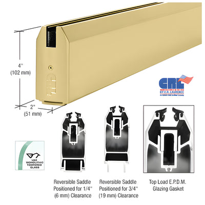 CRL Satin Brass 4" Custom Length Tapered Sidelite Rail for 3/8" and 1/2" Glass