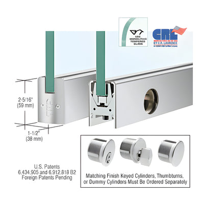 CRL Satin Anodized 3/8" Glass Low Profile Square Door Rail With Lock - Custom Length