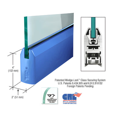 CRL Custom Color 1/2" Glass 4" Tapered Door Rail Without Lock - Custom Length