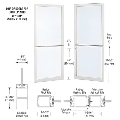 CRL-U.S. Aluminum White KYNAR® Paint Custom Pair Series 250 Narrow Stile Center Pivot Entrance Doors for Overhead Concealed Door Closers