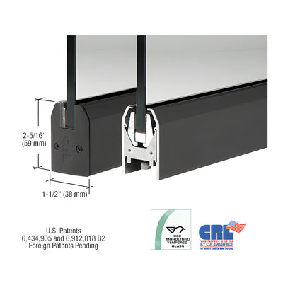 CRL Black Powder Coated 1/2" Glass Low Profile Tapered Door Rail Without Lock - Custom Length