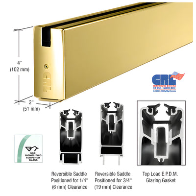 CRL Polished Brass 4" Custom Length Square Sidelite Rail for 3/8" and 1/2" Glass