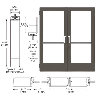 CRL-U.S. Aluminum Bronze Black Anodized Custom Pair Series 400 Medium Stile Butt Hinged Entrance Doors for Overhead Concealed Door Closers