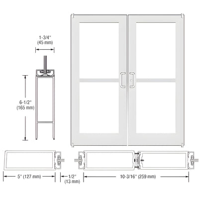 CRL-U.S. Aluminum White KYNAR® Paint Custom Pair Series 550 Wide Stile Offset Pivot Entrance Doors For Panics and Surface Mount Door Closers