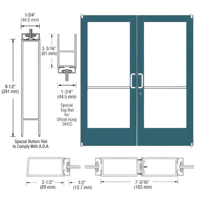 CRL-U.S. Aluminum Custom KYNAR® Paint Custom Pair Series 400 Medium Stile Offset Pivot Entrance Doors for Overhead Concealed Door Closers
